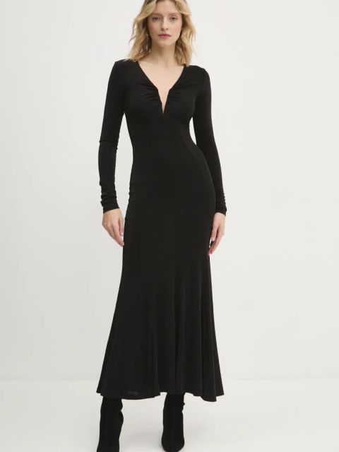 Answear.LAB sukienka kolor czarny maxi rozkloszowana