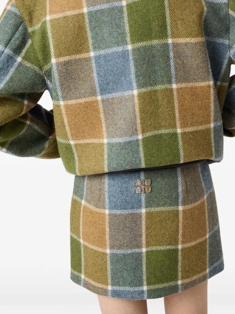 Miu Miu checked logo mini skirt - Green - zdjęcie produktu nr 2