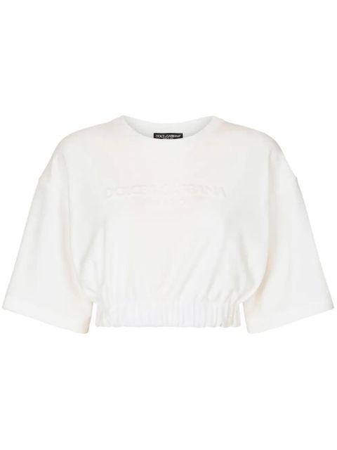 Dolce & Gabbana elasticated-waistband cotton-blend T-shirt - White - zdjęcie produktu nr 1