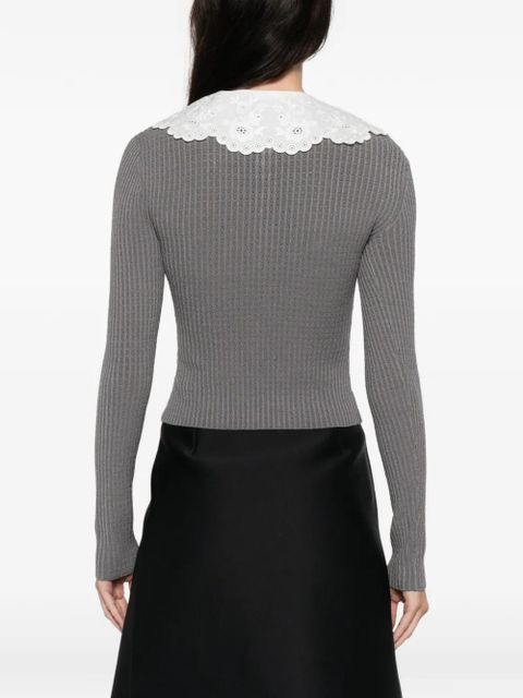 Self-Portrait contrasting-collar top - Grey