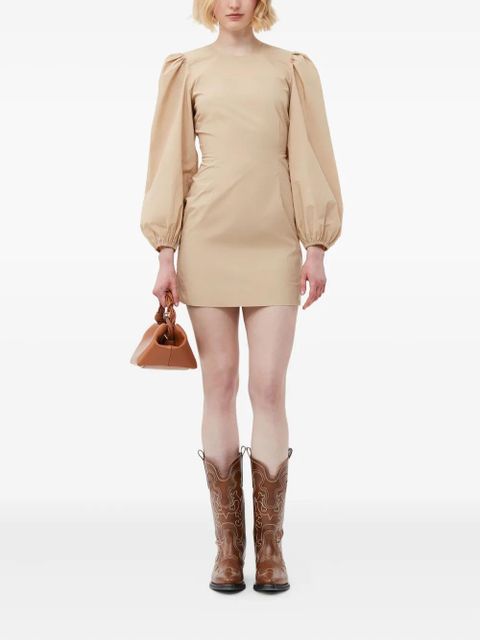 GANNI puff-sleeve tie-back mini dress - Neutrals
