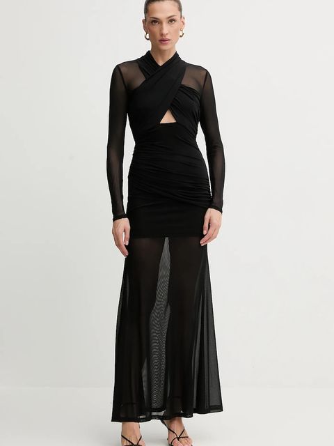 Bardot sukienka kolor czarny maxi dopasowana 59987DB