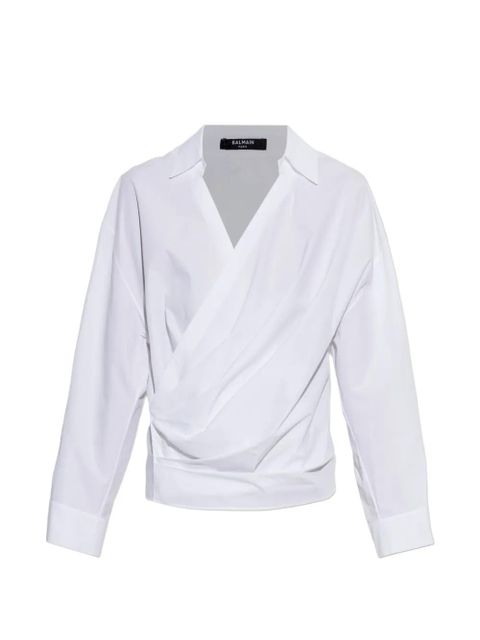 Balmain wrap-design cotton blouse - White - zdjęcie produktu nr 1