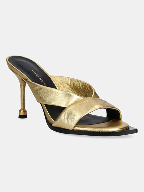 Vanda Novak klapki skórzane Mila damskie kolor złoty na szpilce - zdjęcie produktu nr 2