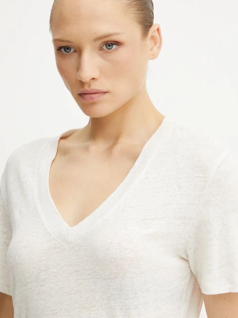 BOSS Orange t-shirt lniany damski kolor beżowy 50538645