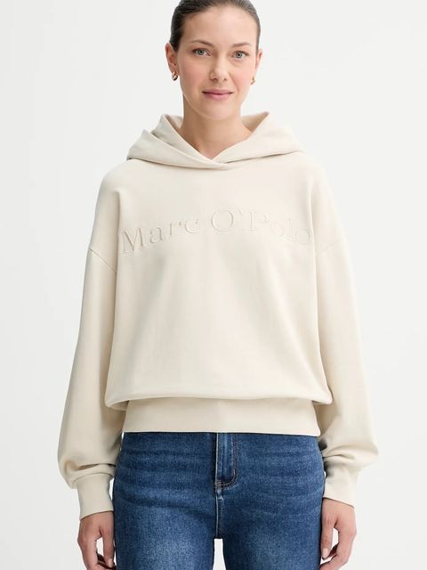 Marc O'Polo bluza bawełniana damska kolor beżowy z kapturem z aplikacją 508407354165 - zdjęcie produktu nr 1