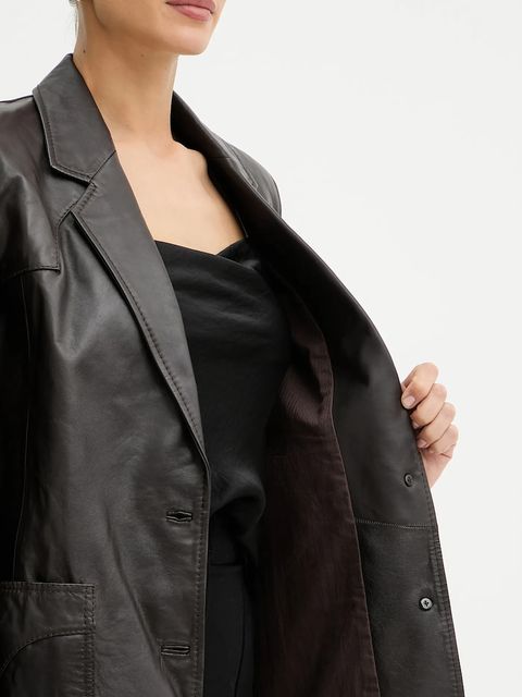 Pinko marynarka skórzana REIMAGINE by Patrick Mcdowell kolor brązowy oversize gładka 105090 A2JN