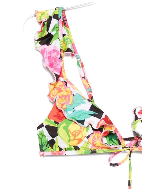 Moschino floral-print ruffled bikini top - White
