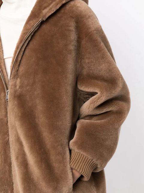 Yves Salomon zip-up hooded oversized coat - Brown