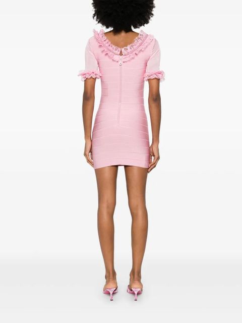 Self-Portrait ruffled knitted mini dress - Pink