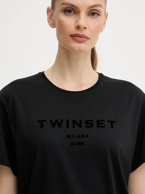 Twinset t-shirt bawełniany damski kolor czarny 252TP2050