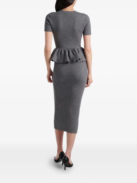 Self-Portrait button scalloped midi dress - Grey