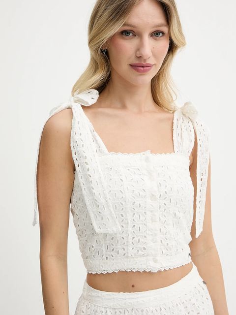 Pepe Jeans bluzka bawełniana damska kolor beżowy gładka PL305103