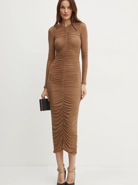 Bardot sukienka JAYA kolor beżowy maxi dopasowana 59536DB