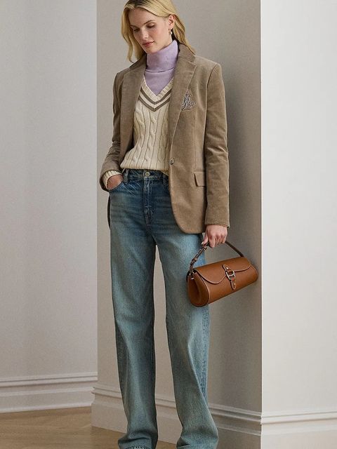 Lauren Ralph Lauren marynarka sztruksowa kolor brązowy jednorzędowa 200956574