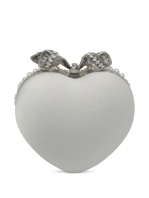 Self-Portrait pearl-embellished heart clutch bag - White