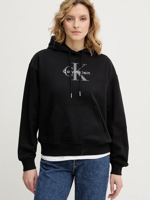 Calvin Klein Jeans bluza damska kolor czarny z kapturem gładka LV047E221G - zdjęcie produktu nr 1