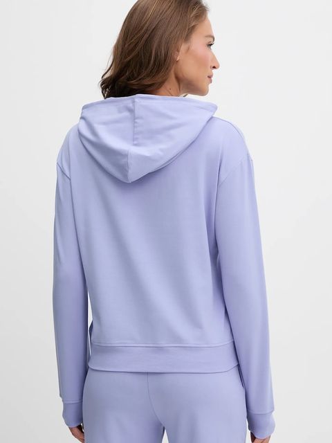 HUGO bluza damska kolor fioletowy z kapturem z aplikacją 50556816