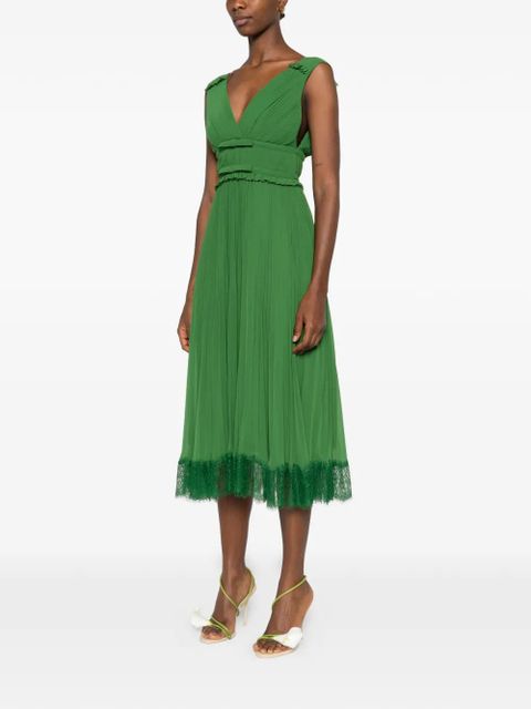 Self-Portrait Bow Pleated Dress - Green - zdjęcie produktu nr 2