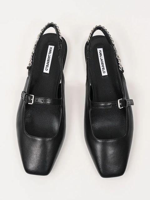 Karl Lagerfeld baleriny skórzane KONNIE kolor czarny z odkrytą piętą KL40181