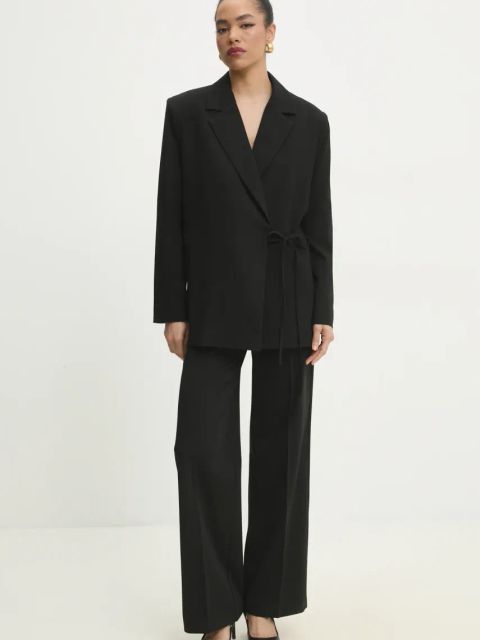 Answear.LAB marynarka kolor czarny jednorzędowa gładka