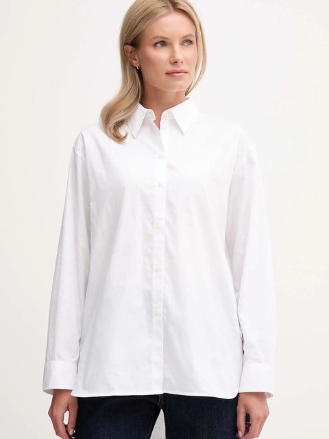 Calvin Klein Jeans koszula bawełniana damska kolor biały relaxed z kołnierzykiem klasycznym LV044D167G - zdjęcie produktu nr 1