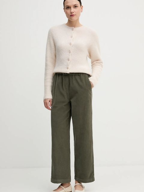 United Colors of Benetton spodnie bawełniane damskie kolor zielony szerokie high waist 494BDF0A7 - zdjęcie produktu nr 2