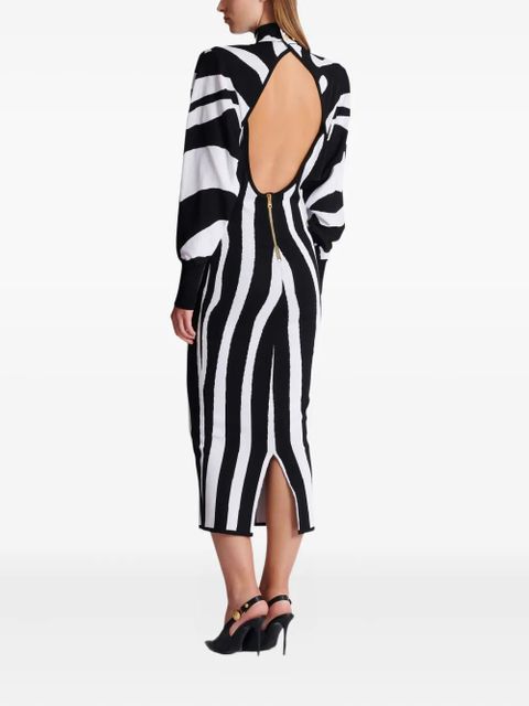 Balmain zebra-intarsia high-neck midi dress - Black