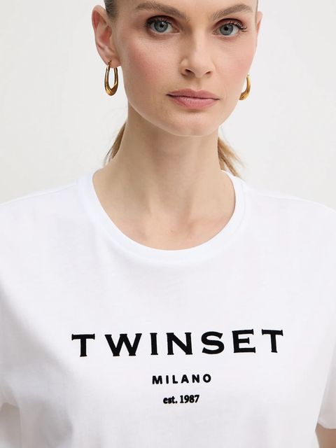 Twinset t-shirt bawełniany damski kolor biały 252TP2050