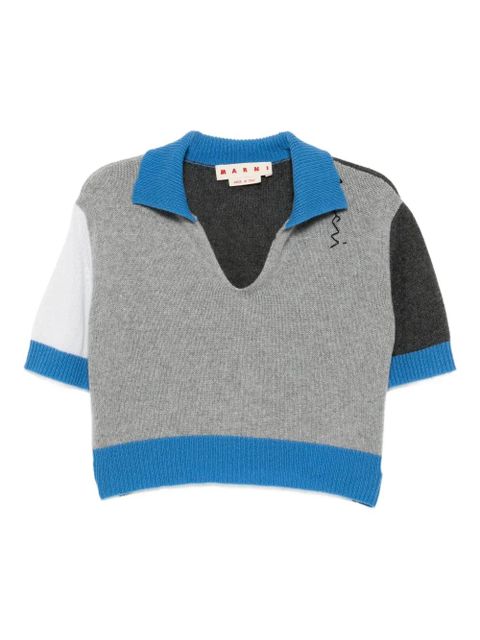 Marni logo-embroidered colour-block polo top - Grey - zdjęcie produktu nr 1
