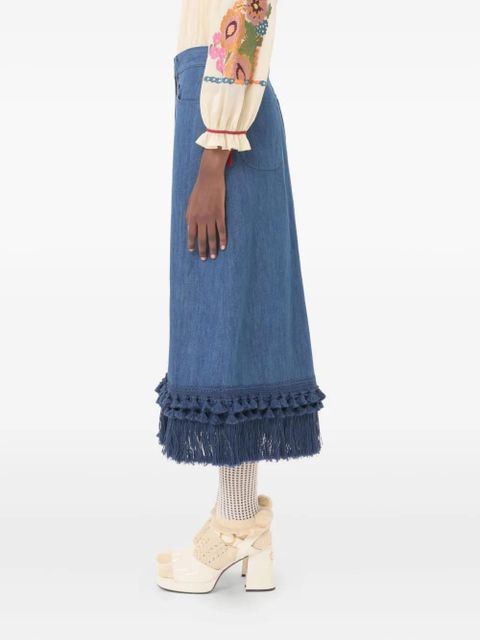 Valentino Garavani frayed-hem skirt - Blue - zdjęcie produktu nr 2