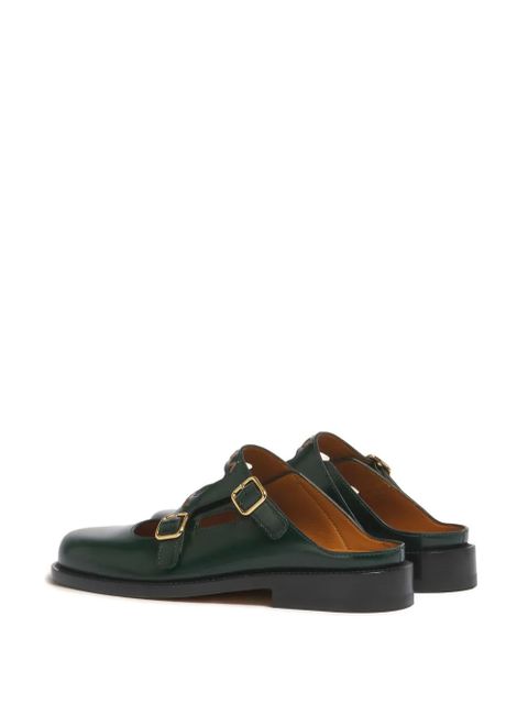 Marni buckle logo-embroidery mules - Green