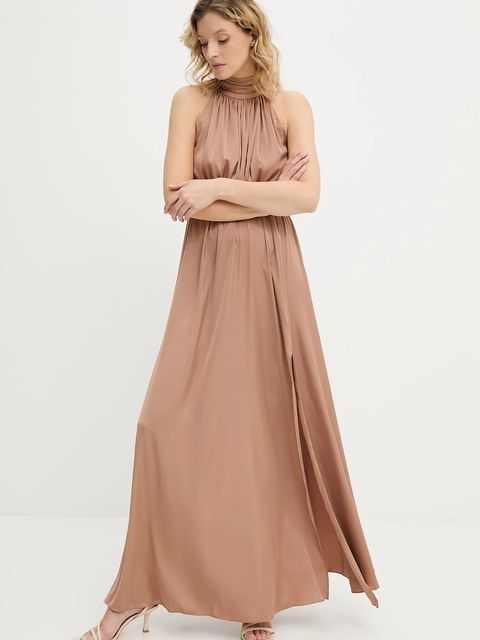 Answear.LAB sukienka kolor beżowy maxi rozkloszowana