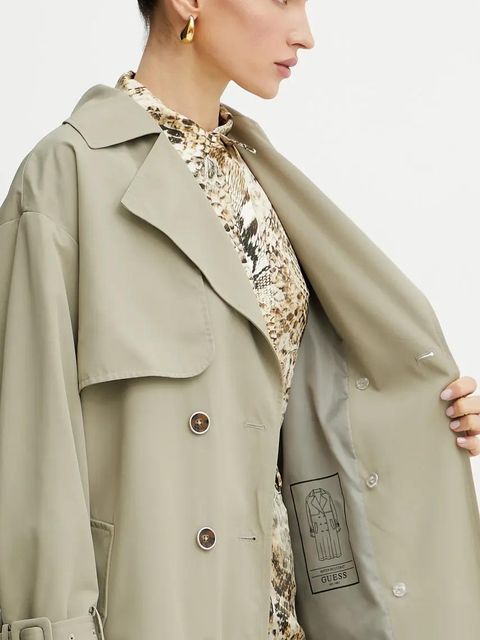 Guess trencz AMIRA damski kolor zielony przejściowy oversize W5GL33 WHAE2