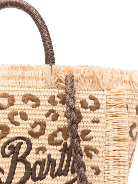MC2 Saint Barth leopard-embroidered frayed tote bag - Neutrals