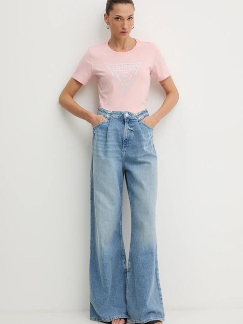 Guess t-shirt bawełniany damski kolor różowy W5BI18 I3Z14 - zdjęcie produktu nr 2