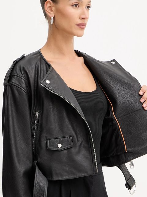 BOSS Orange ramoneska skórzana kolor bordowy przejściowa 50543026