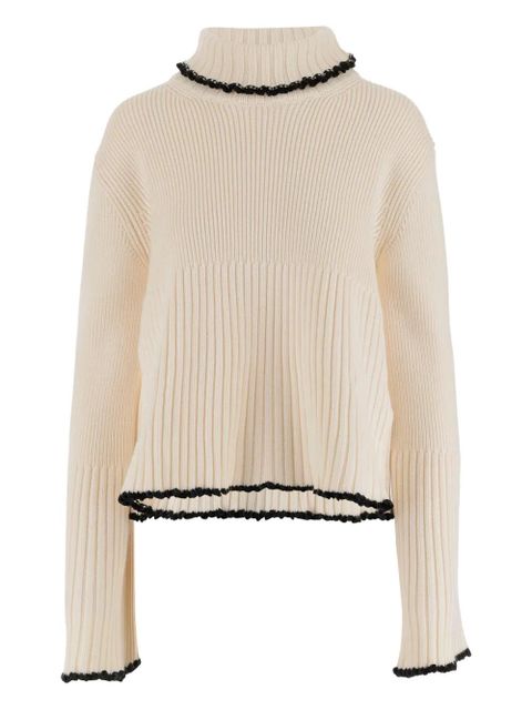 Jil Sander ribbed high-neck ruffled sweater - Neutrals - zdjęcie produktu nr 1