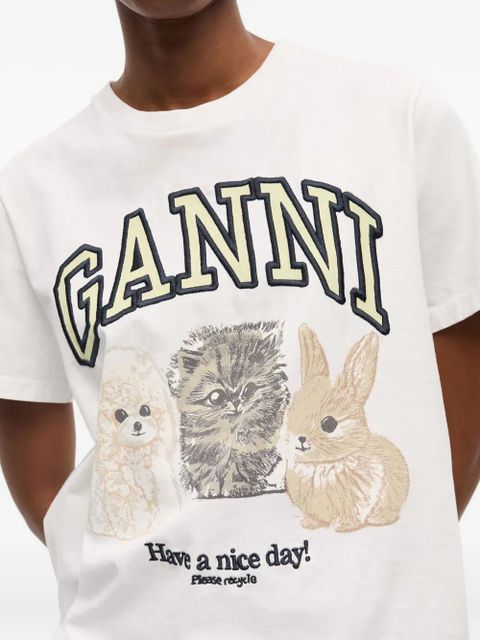 GANNI logo-print T-shirt - White