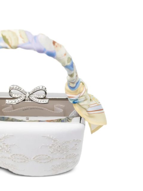 Self-Portrait bow-detail clutch bag - White