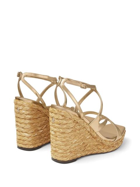 Jimmy Choo 110mm Ayla raffia wedged sandals - Gold