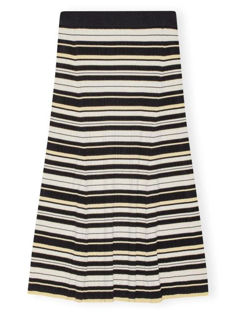 GANNI striped ribbed-knit midi skirt - Black