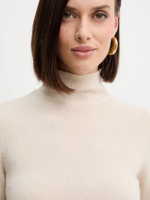 Marella sweter wełniany damski kolor beżowy z półgolfem 2523366254200