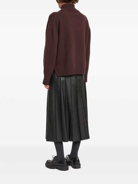Yves Salomon pleated leather midi skirt - Black