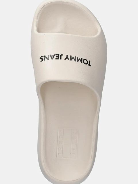 Tommy Jeans klapki TJW FLATFORM POOL SLIDE ESS damskie kolor beżowy na platformie EN0EN02763