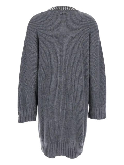 PINKO embellished-neckline knit mini dress - Grey