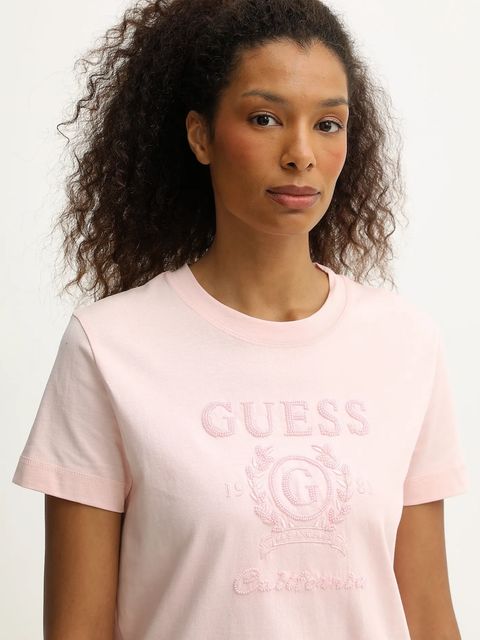 Guess t-shirt bawełniany MENA damski kolor pomarańczowy V5BI07 K8FQ4