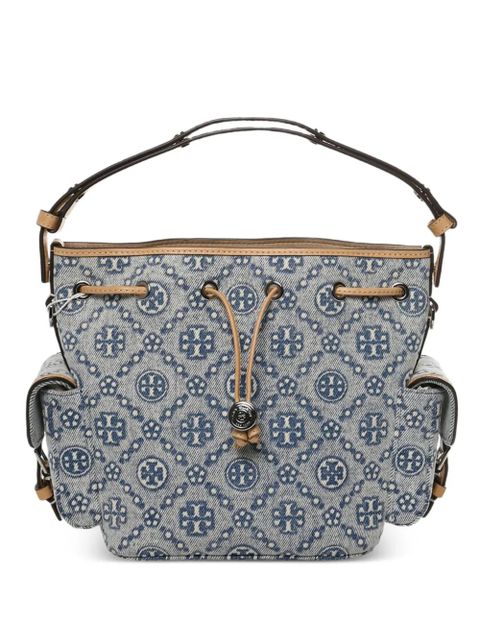 Tory Burch T Monogram drawstring bucket bag - Blue - zdjęcie produktu nr 1
