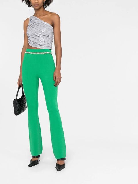 Rabanne rhinestone-embellished ribbed-knit flared trousers - Green