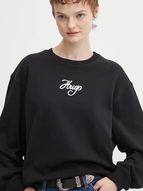 HUGO bluza bawełniana damska kolor czarny z nadrukiem 50550149